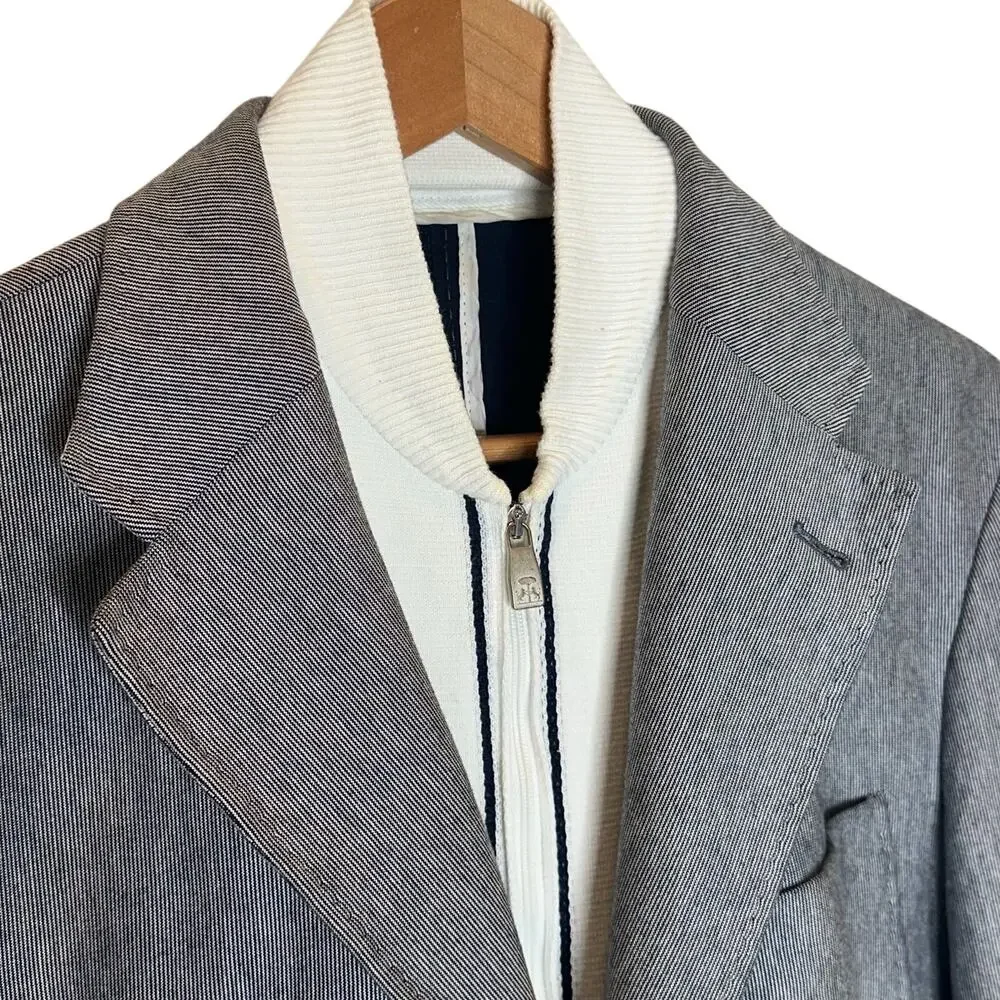 Corneliani ID Blazer Jacket Removable Bib US 42R EU 52 Italy Blue Grey Stripes